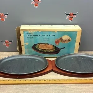 2 Unused Vintage Cast Iron Steak Platters
