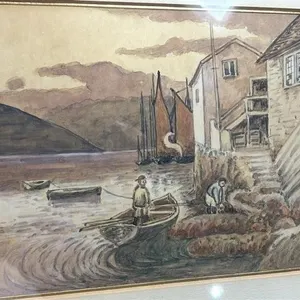 Victorian Watercolor Fowey Cornwall The Harbour