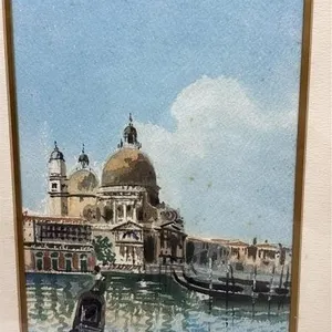 Vintage Italian Watercolor Painting canal