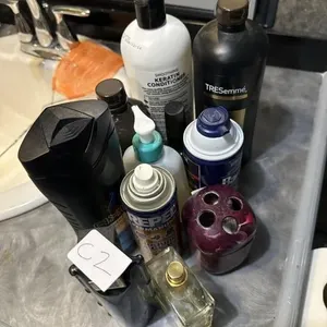 Bath lot. Cologne shampoo plastic trash can