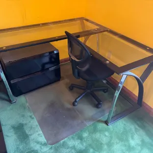 Glass L-Shape Desk Set