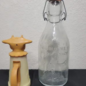 Vintage Moo-Cow Creamer and Clear Glass Milk Bottle
