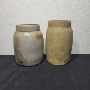Pair of Antique Primitive Stoneware Storage Crocks