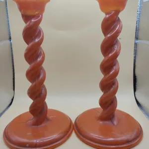 Pair of Amber Twisted Glass Candlesticks