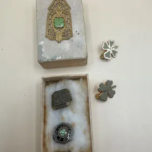 Vintage 4-H Memorabilia Lot – Shamrock Pins, Ring, Pendant & Box