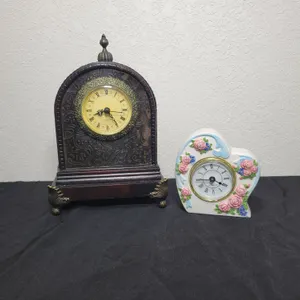 Vintage Wooden Clock and Porcelain Heart Clock