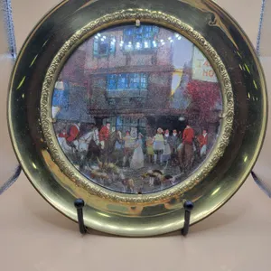 Vintage Solid Brass Wall Hanging Plate – British Army Horseback Foil Lithograph – Made in England