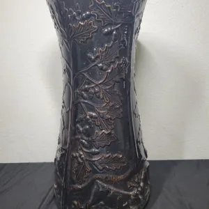 Vintage Blue Glazed Pottery Umbrella Stand or Floor Vase – Oak Leaf & Acorn Relief – 21”