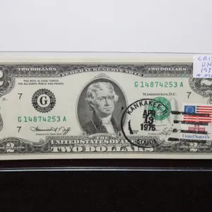 1976 U.S. Two Dollars Federal Reserve Note and Stamp