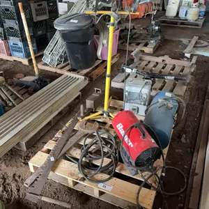 Bauer space heater, LP torch, large wrenches, hand saw, air tank, work light & wood planer