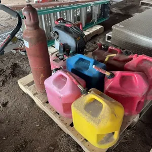 Black Bull 90PSI 2hp 4 gallon air compressor w/ assorted fuel cans & oxygen tank