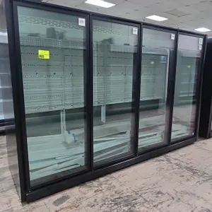 2026 True TRM4M-YY-BLK-WHT-1BLKLLLL-4 4-door glass door cooler merchandiser case. Features black exterior, white interior, and R290 refrigerant. S/N: 
