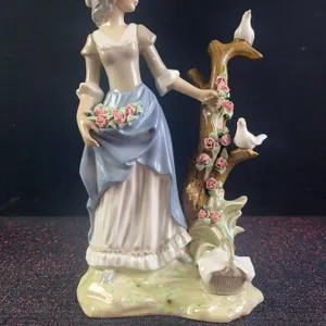 Tengra Porcelain Figurine Lady with Doves and Flowers 10.5"