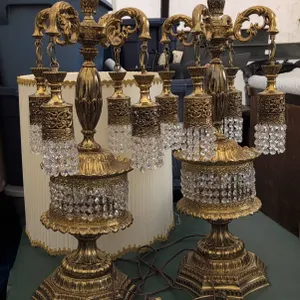 Loevsky & Loevsky Hollywood Gilt Metal and Crystal Table Lamps