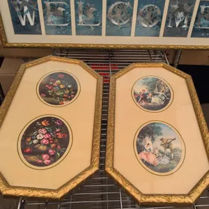 Three Framed Art Prints Including Floral and Rococo Scenes