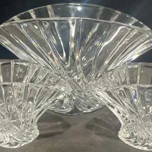 Three Clear Cut Glass Fan-Shaped Bowls
