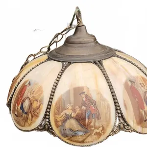 Tiffany Baroque Style Pendant Lamp with Slag Glass Panels