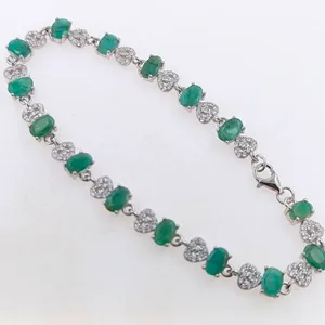 Zambian Emerald & Cubic Zirconia 925 Silver Bracelet, 7.90g