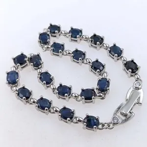 Sterling Silver Bracelet with 9.06ct Natural Blue Sapphires & Cubic Zirconia