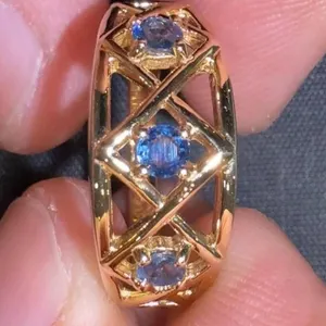 10K Gold-Plated Silver Ring with Blue Sapphires, Size 10 1/4