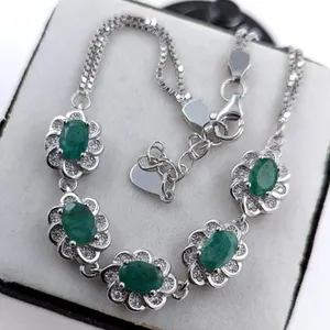 Sterling Silver Bracelet with Zambian Emeralds and Cubic Zirconia