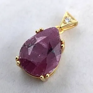 Pear Cut Mozambique Ruby Pendant With CZ in Gold-Plated 925 Silver
