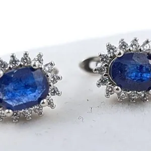 Sterling Silver Earrings with Blue Sapphires and Cubic Zirconia
