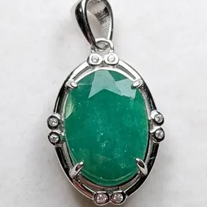 Emerald and Cubic Zirconia Pendant in 925 Silver, 5.40ct