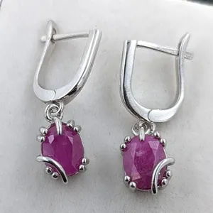 Sterling Silver Earrings with 2.36ct Natural Mozambique Rubies