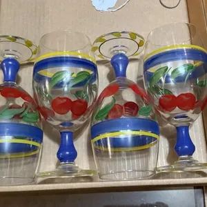 Set of 4 Cherry Pattern Wine Glasses