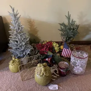 Decorative Items with Christmas Trees and Flags