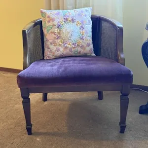 Purple Velvet Accent Chair with Quilted Pillow