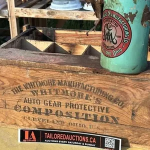 Antique Whitmore Grease 5 Cans & Wood crate oil ca