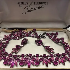 Vintage Sherman Necklace Earrings Rhinestone Set