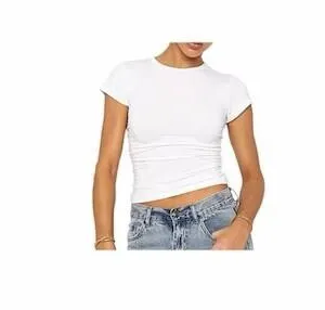 New (S) LACOZY Women's Basic T-Shirt Y2K White