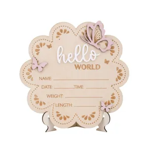 New Wooden Baby Announcement Sign, 7x6.81in...