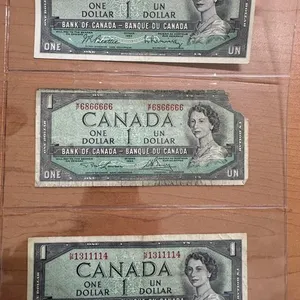 (3) 1954 Cdn $1 Sheet - Fancy Serial #'s