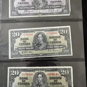 (3) 1937 Cdn Bank Notes (2-$20, 1- $10) FV $50