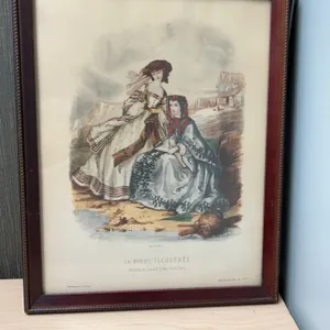 La Mode Illustrée 1862 Plate No. 222 Hand-Colored French Fashion Engraving in Frame