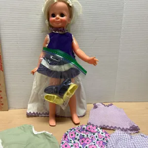 1969 Ideal Velvet Doll With Blonde Hair, Tagged Dress, Extra Outfits, And Shoes Set, 16 Inch Tall Ma