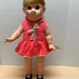 1967 Horsman Dolls, Inc. WM C 24 Blonde Doll With Handmade Pink Crochet Dress and Black Shoes