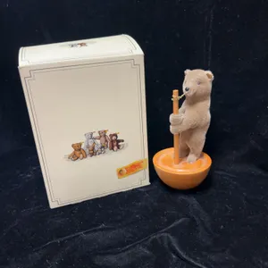 Steiff Mohair Bear Musical Automaton on Wooden Base with Box and "Button in Ear" Tag, 8 Inches Tall