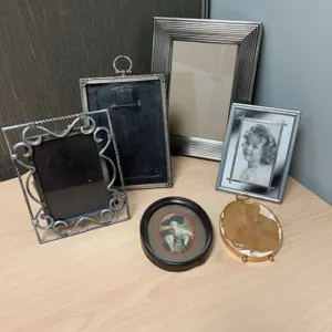 Five Assorted Decorative Photo Frames, Various Sizes, Styles, and Finishes Included 5x7 Ridged Pwtr