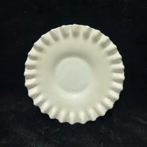 White Hobnail Milk Glass Saucer With Ruffled Edge, Approximately 6 Inches Diameter, Circa Mid-20th C