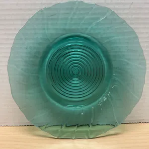 Turquoise Blue Swirl Pattern Pressed Glass Plate, 7-Inch Diameter, Ribbed Design, Mid-20th Century S