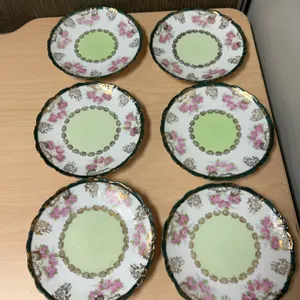 6 Elbogen Austrian Porcelain Plates, Hand-Painted Floral Design, 6 Inch Diameter, Gold Trim