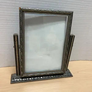 Antique Wooden Swing Tilt Picture Frame with Geometric Edge Pattern and Glass, Holds 5x7-Inch Photo,