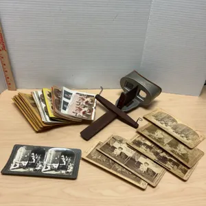 Underwood & Underwood Stereoscope Viewer With Stereoview Cards, Hand-Colored & B&W, 1901 Patent