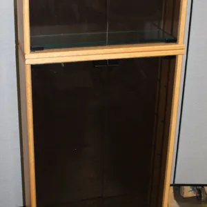 Tall Oak and Glass Display Cabinet