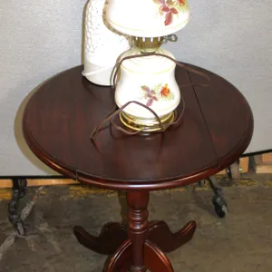 Round Wood Table and Two Table Lamps